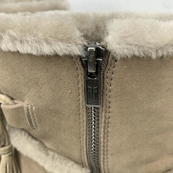 Frye Jen Shearling Short suede snow winter boots block heel beige women's size 7 - Picture 6 of 8